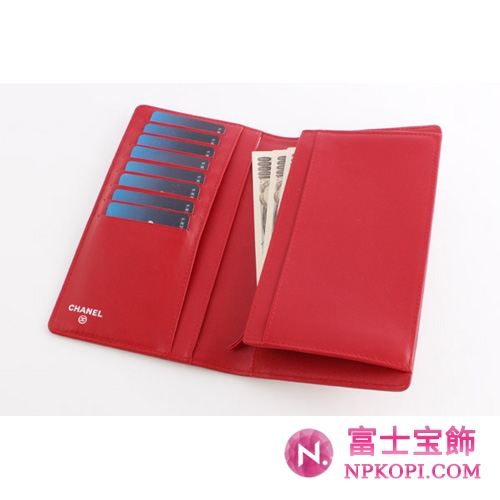 シャネル キャビアスキン 長財布 レッド A48651